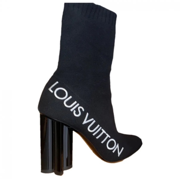 LOUIS VUITTON WOMENS SILHOUETTE ANKLE BOOT BLACK WHITE US 10 1/2 - Picture 5 of 11